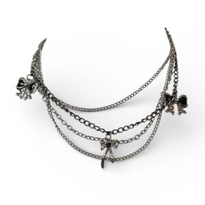 Silver Bow Charm Layered Necklace